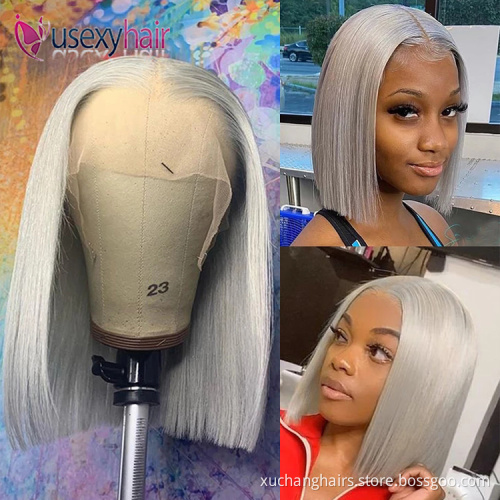 New Arrival Raw Indian Hair Colored Bob Wigs Short Frontal Lace Grey Wigs Human Hair Lace Front Straight Wig For Black Women